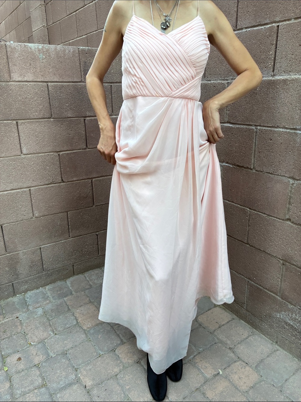 Weddington Eay Light Pink Spaghetti-Strap Maxi Dress Gown with pockets
